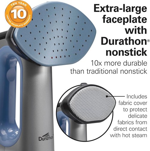 Hamilton Beach Durathon Handheld Garment Steamer - 1700W Quick Heat-Up, 300ml Tank, Gray & Blue