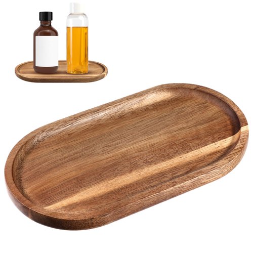 Small Acacia Wood Serving Trays Mini Wooden Platters Wooden Vanity Tray Dispenser Wood Counter Plates Bathroom Countertop Organizer Trays Coffee Bar Tray Appetizer Serving Board Snack Serve Board