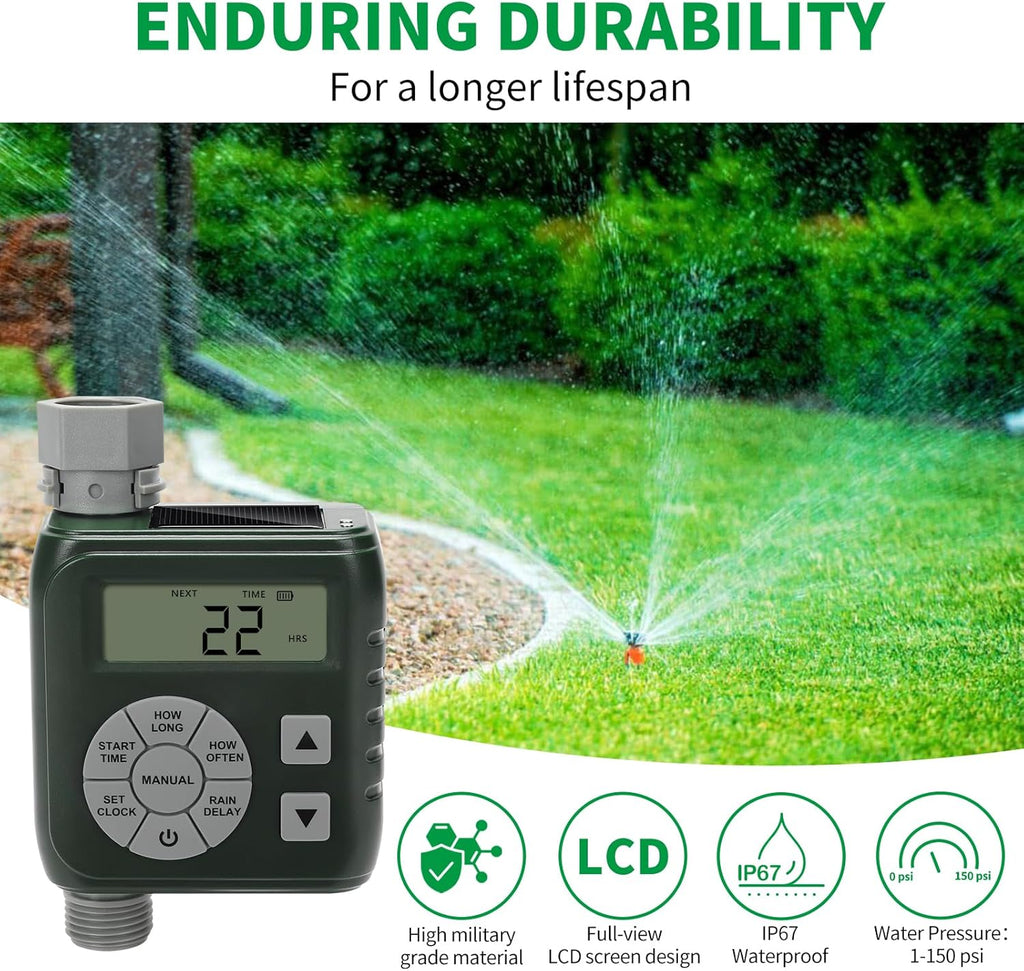 Zuomeng Hose Timer - Smart Irrigation Controller with Leak-Proof Design | Dual Power System, Green
