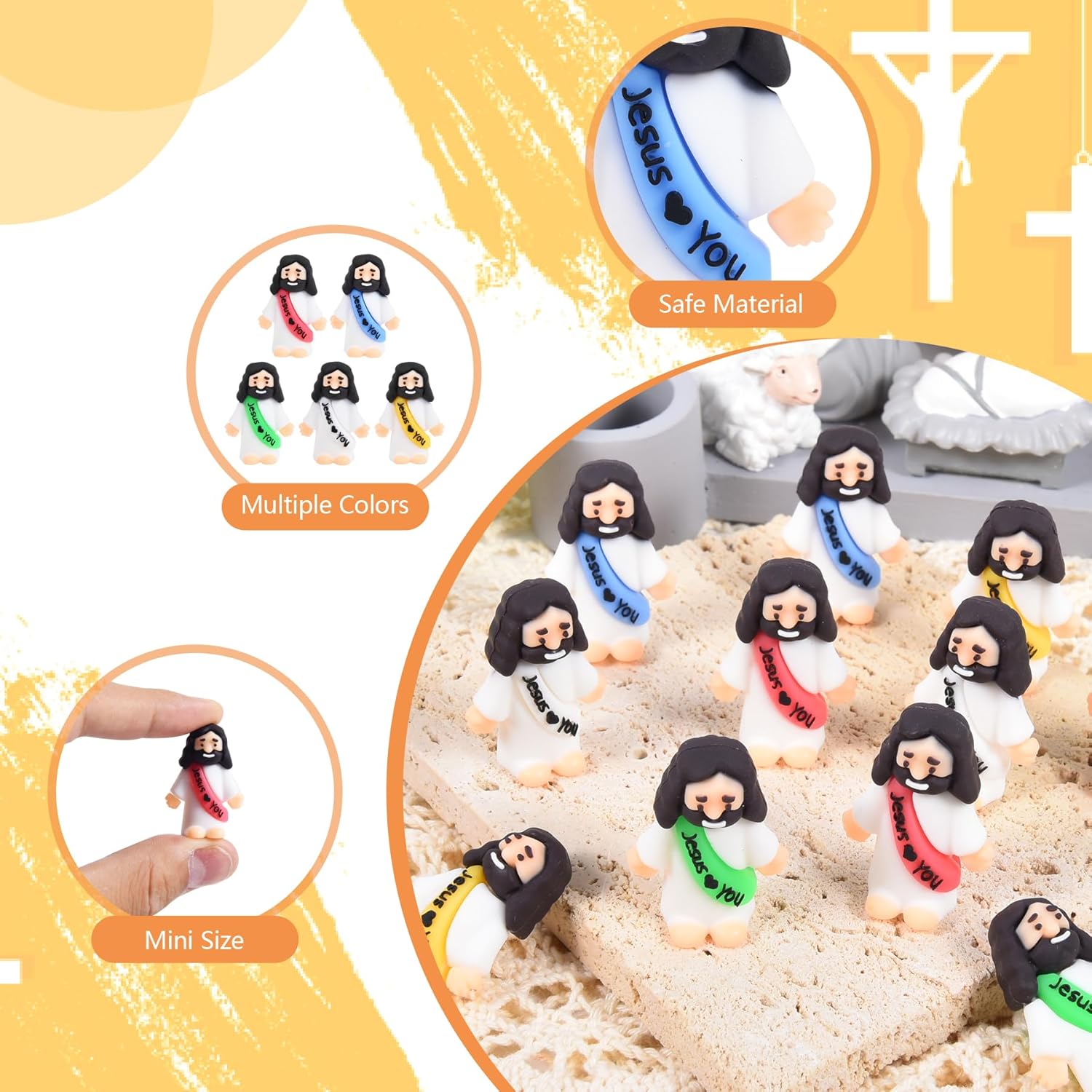 Nedeqi Mini Jesus Figurines - 60 PCS Tiny Pocket Rubber Jesus Figures for Baptism Gifts & Party Favors