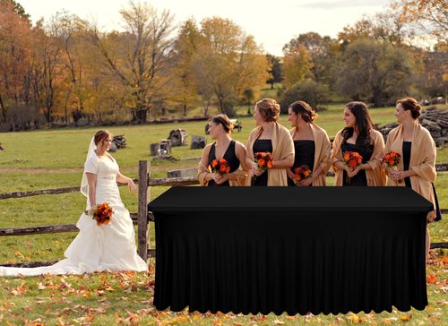 4 Pack 6Ft Spandex Table Skirts Black Stretch Tablecloth with Skirt for 6 Foot Rectangle Tables, One-Piece Wrinkle Resistant Fitted Stretchable Table Covers for Wedding Party Banquet Trade Show