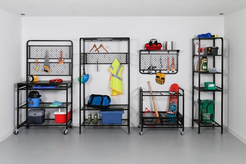 Honey-Can-Do Garage Entryway Storage Unit With Light, Hooks and Clothes-Hanging Bar, Black SHF-09842 Black