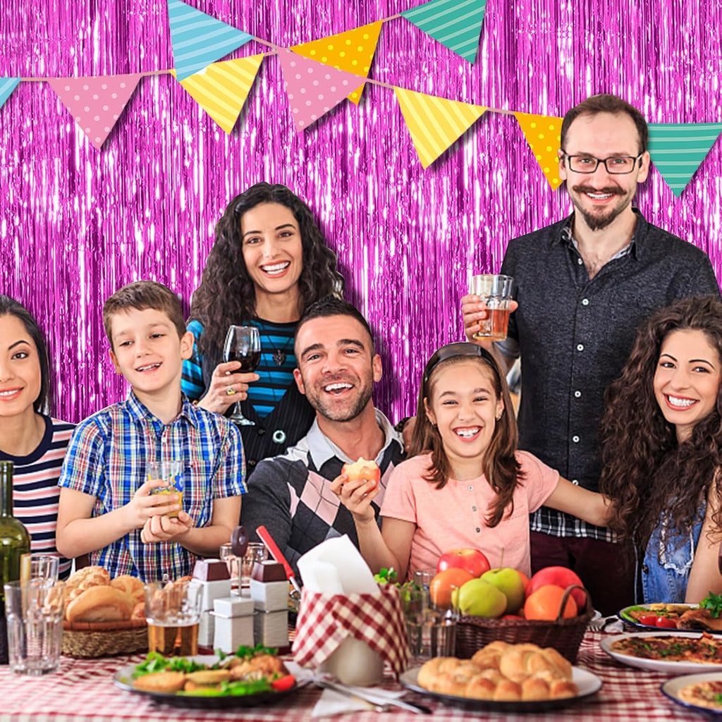 Skiennix Hot Pink Party Backdrop - 2 Pack Tinsel Curtain for Birthdays & Celebrations