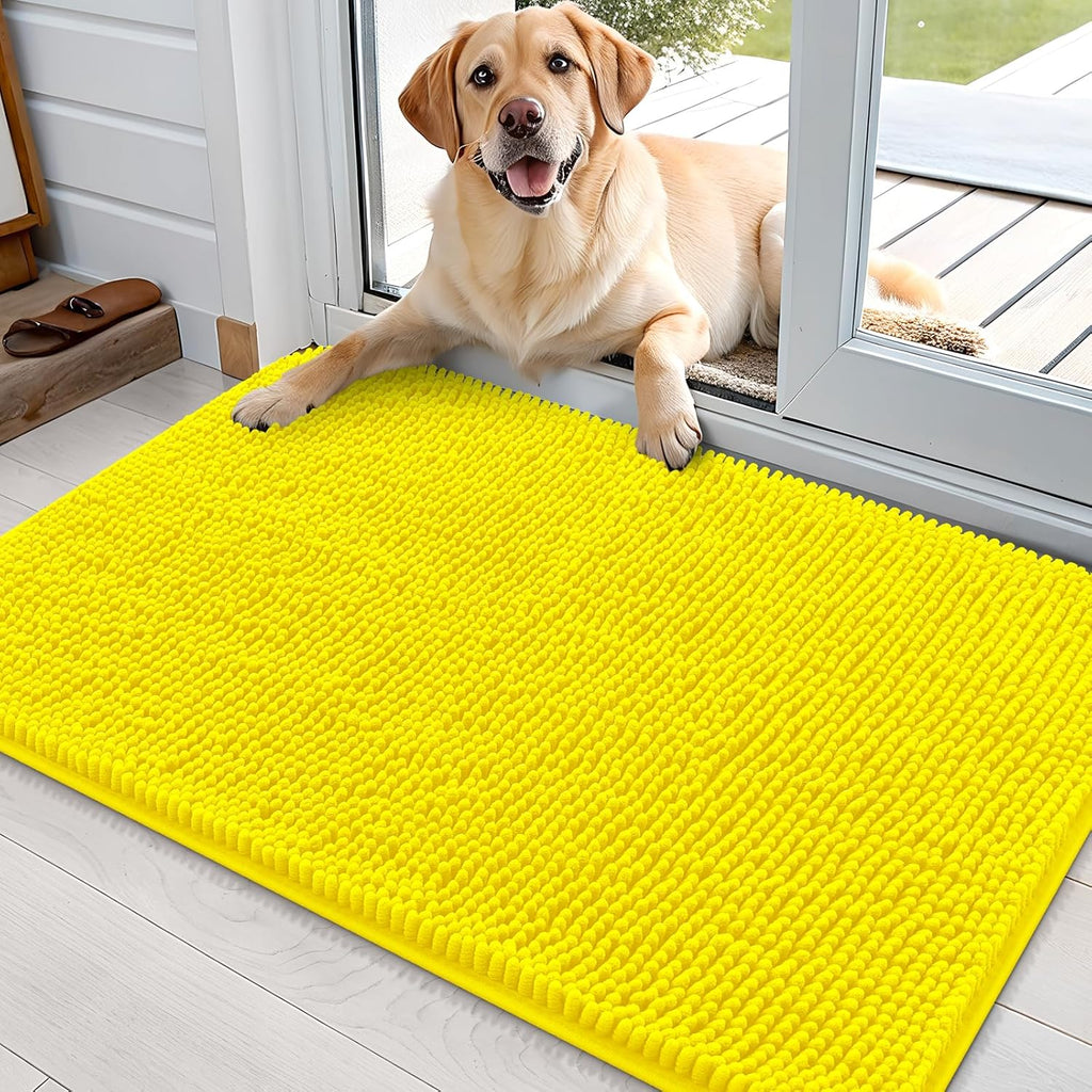 OLANLY Dog Door Mat - Absorbent Non-Slip Washable Doormat for Muddy Paws | 36x24 Lemon Yellow