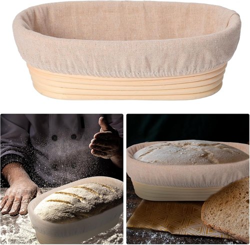 Gejoy 12-Piece Oval Bread Proofing Basket Set - Sourdough Dough Bowls with Cloth Liner & Scraper | 10 Inch