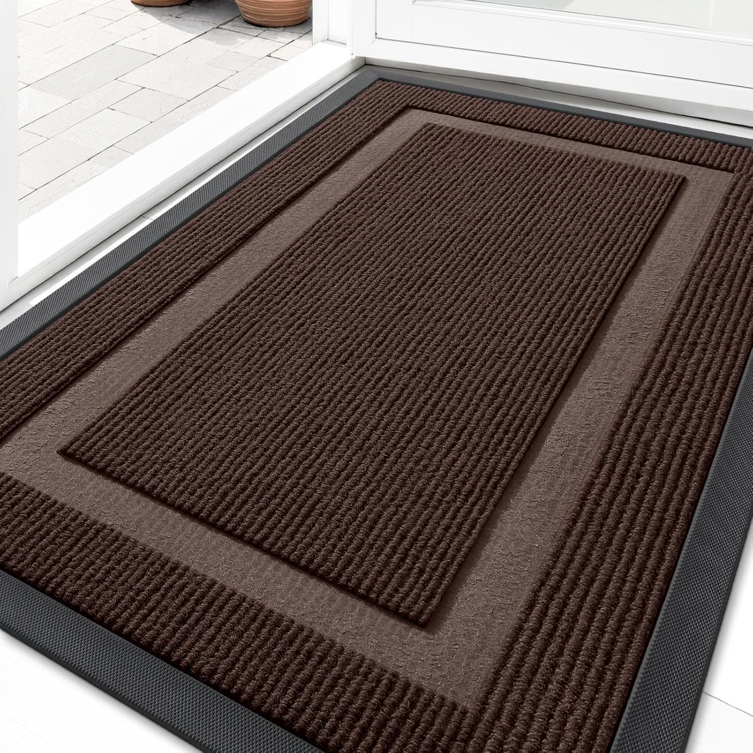 OLANLY Waterproof Front Door Mat - All-Season Indoor/Outdoor Doormat, Easy Clean, 29.5x17, Dark Brown