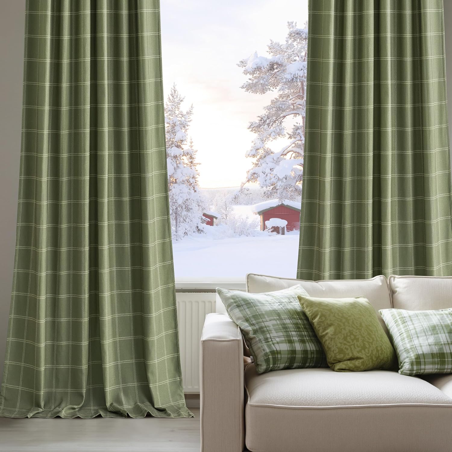 NICETOWN Buffalo Plaid Blackout Curtain Panels - Thermal Insulated 84" Length, Moss Green, 52" W x 84" L