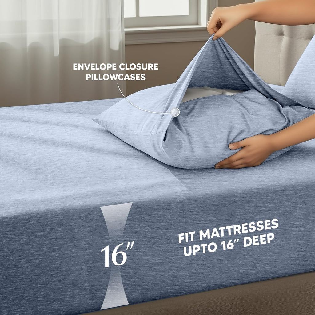 Utopia Bedding Queen Size Sheet Set - Soft, Breathable Microfiber - 4-Piece in Heather Navy