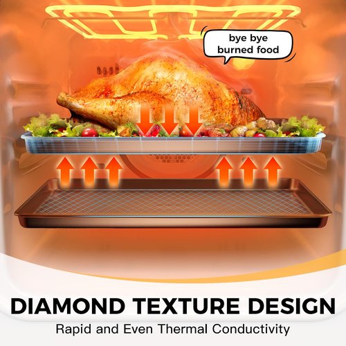 HONGBAKE Half Cookie Sheet Pan - Nonstick Baking Tray with Diamond Texture, 57% Thicker Carbon Steel