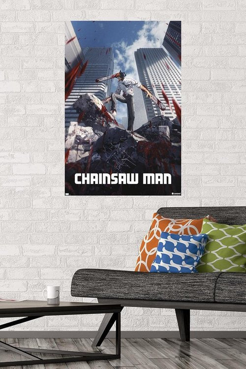 Chainsaw Man - Key Art Wall Poster | Unframed, 34L x 22.4W for Stunning Decor