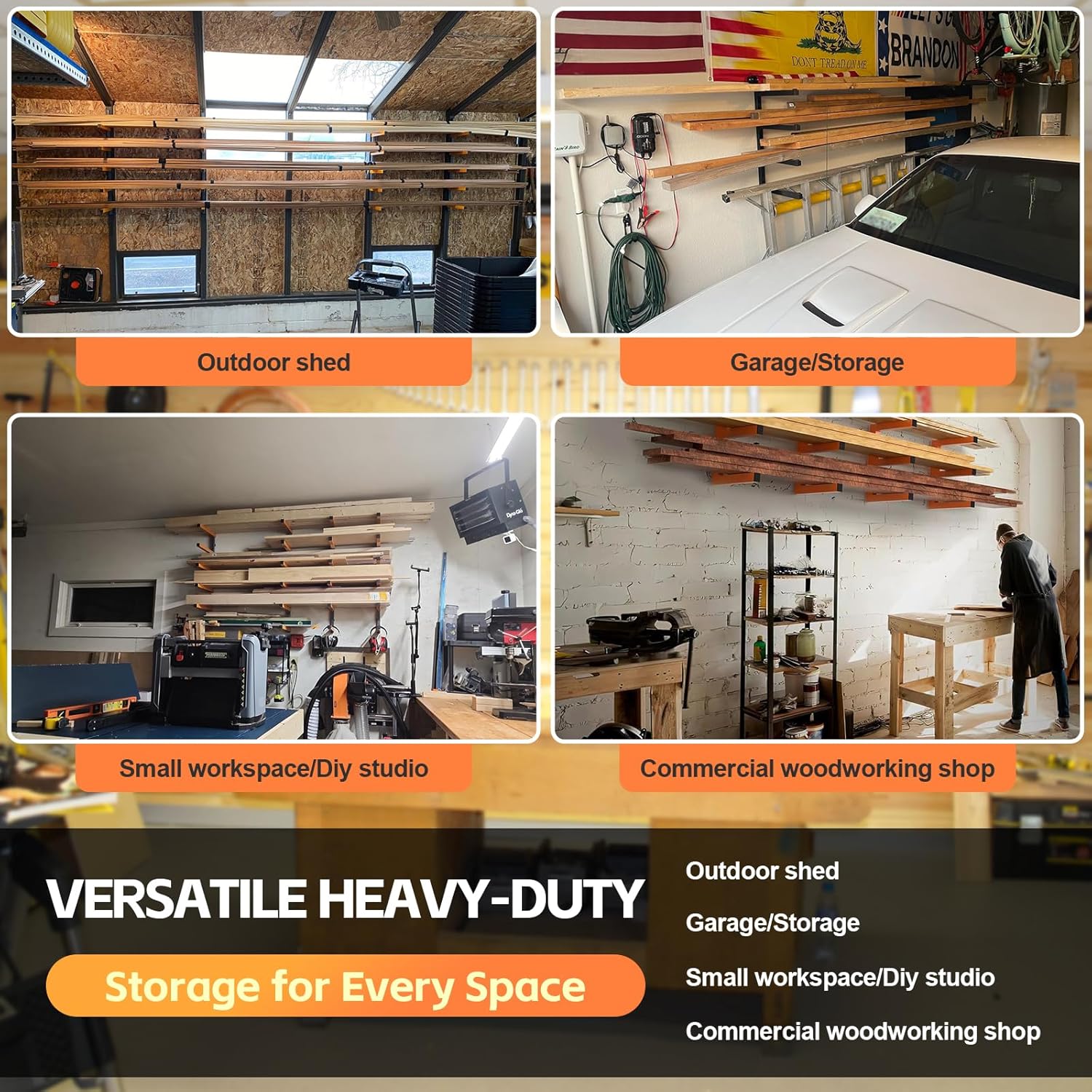 Wefaith Wood Organizer - Heavy Duty Metal Cantilever Storage Rack | Holds Up to 600 lbs, 3-Level Design, 2 Pack