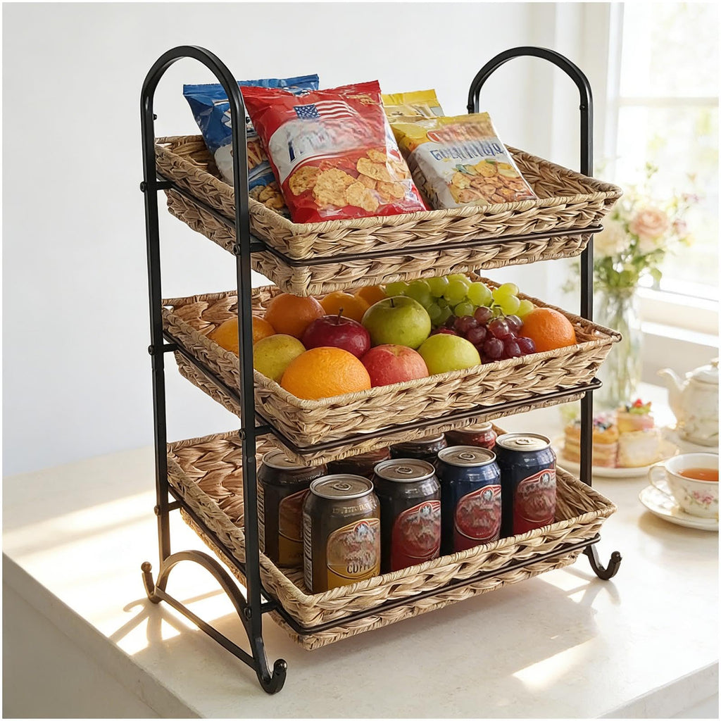 Lihou PapaQ Stackable Candy Display Rack with Rattan |Stackable Candy Organizer|Multi-Function Snack Rack&Shelf for Chips |Perfect Display Solution for Stores (Brown, Large)