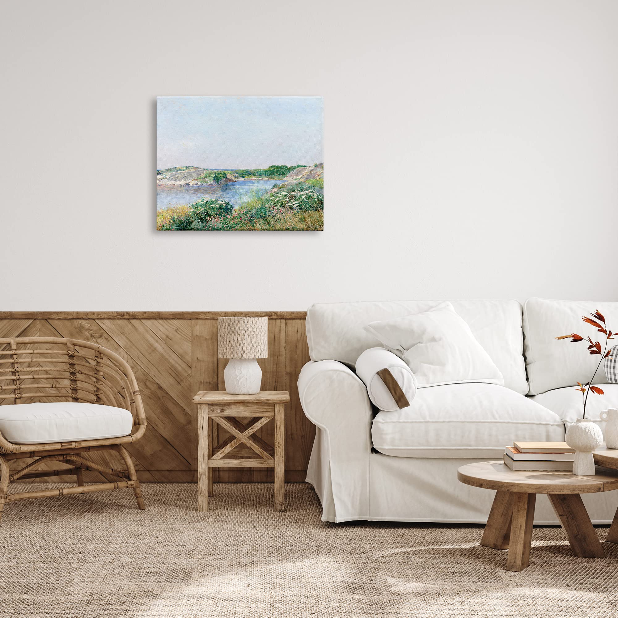 Stupell Industries Rocky Shore Flower Bushes Ocean Inlet Scene, Design by Lettered and Lined