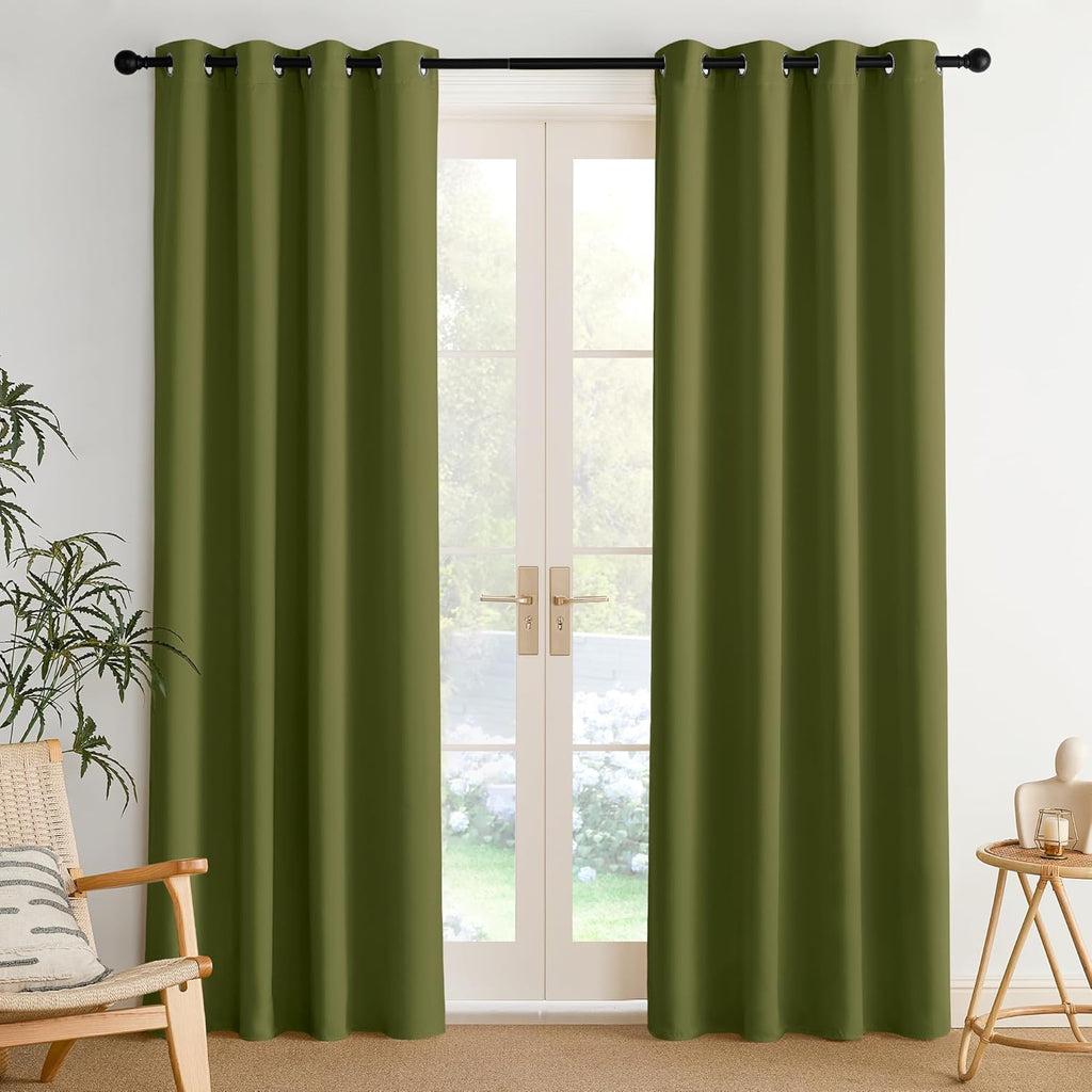 NICETOWN Room Darkening Curtains - Olive Green Drapery Panels, 52" x 84" for Ultimate Light Control