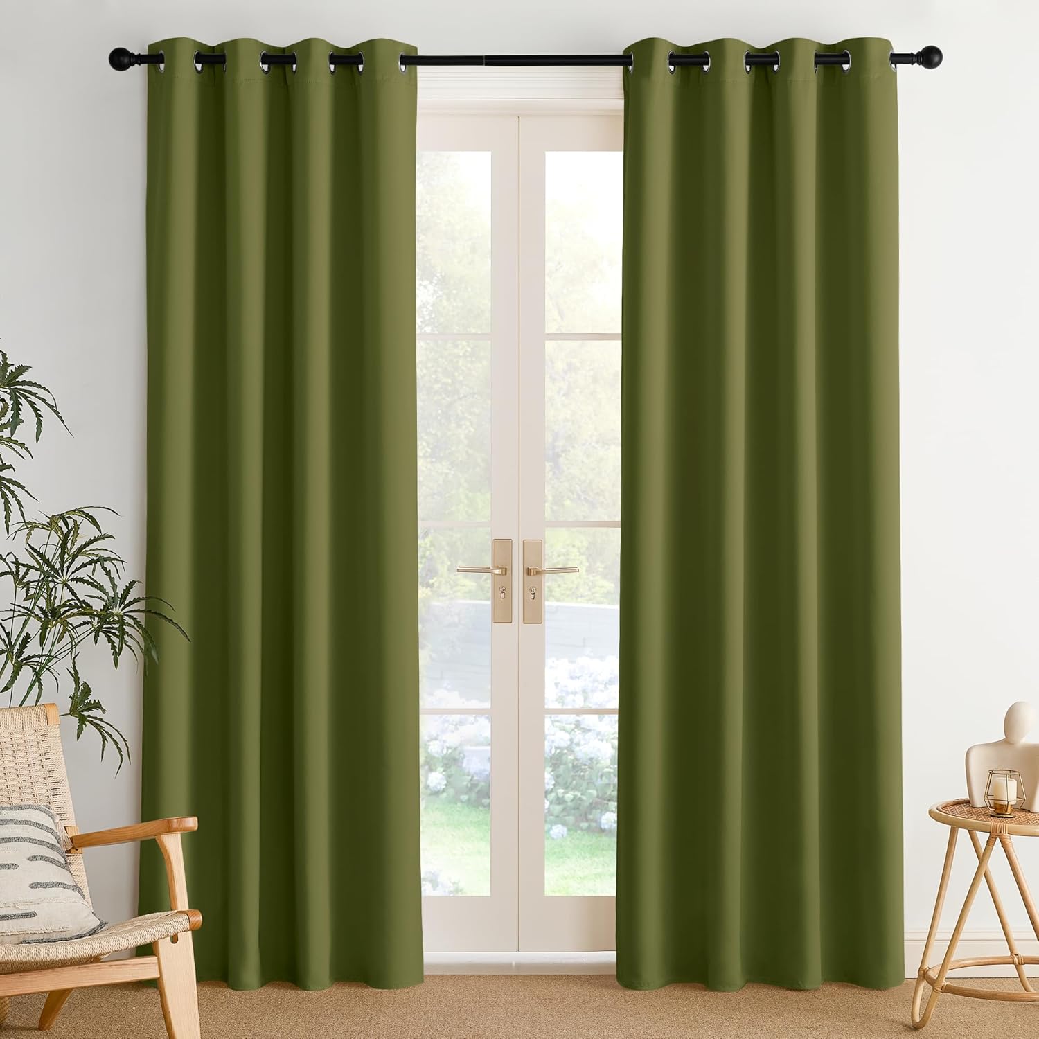 NICETOWN Room Darkening Curtains - Olive Green Drapery Panels, 52" x 84" for Ultimate Light Control