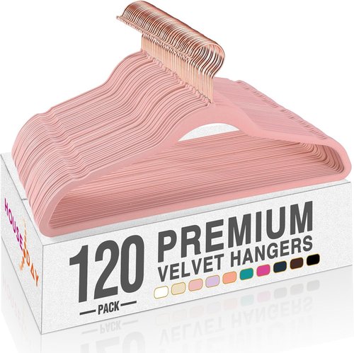 HOUSE DAY Pink Velvet Hangers - Premium Non-Slip Felt Clothes Hangers | 120 Pack, Durable & Space-Saving