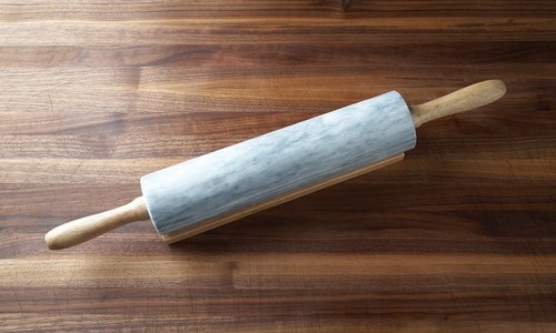 Fox Run Marble Rolling Pin - Polished Design with Wooden Cradle | 10-Inch Barrel, White