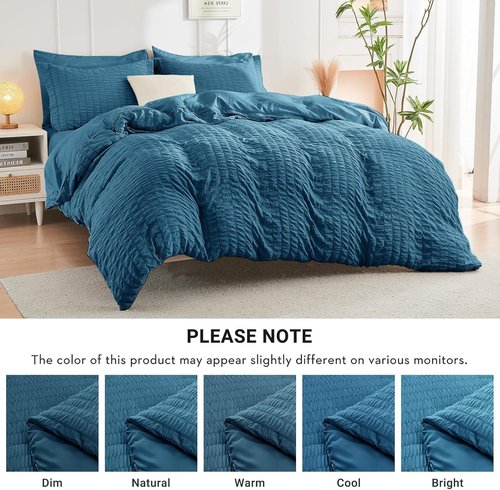 HYMOKEGE King Size Comforter Set - Teal Seersucker 7-Piece Luxury Bedding Set for All Seasons