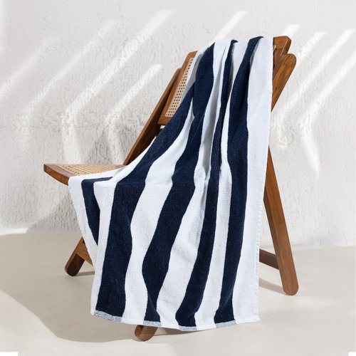 Salt Earth Cotton Striped Beach Cabana Towel, 4 Pack - 30"x60" Quick Dry Towels, Pool Essentials, Travel, Gym & Bathroom Towels, Oversized Beach Vacation Essentials (Navy Blue)