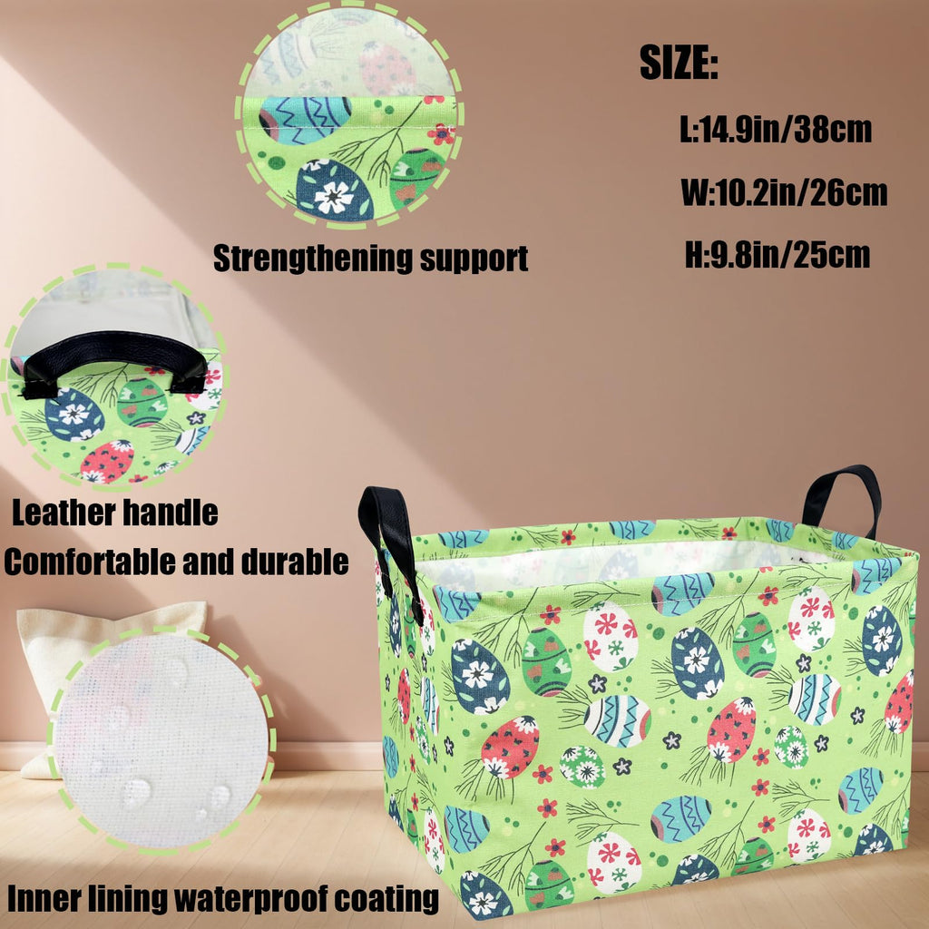 NIETEIN Kid Large Empty Easter Basket Personalized Fabric Easter Basket for Boy and Girl (Easter Egg Green Background)