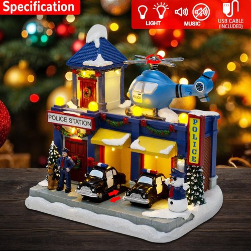 Innodept12 Christmas Animated Train Station Décor - Lighted Building with Clock, Music & Moving Train - Festive Indoor Display