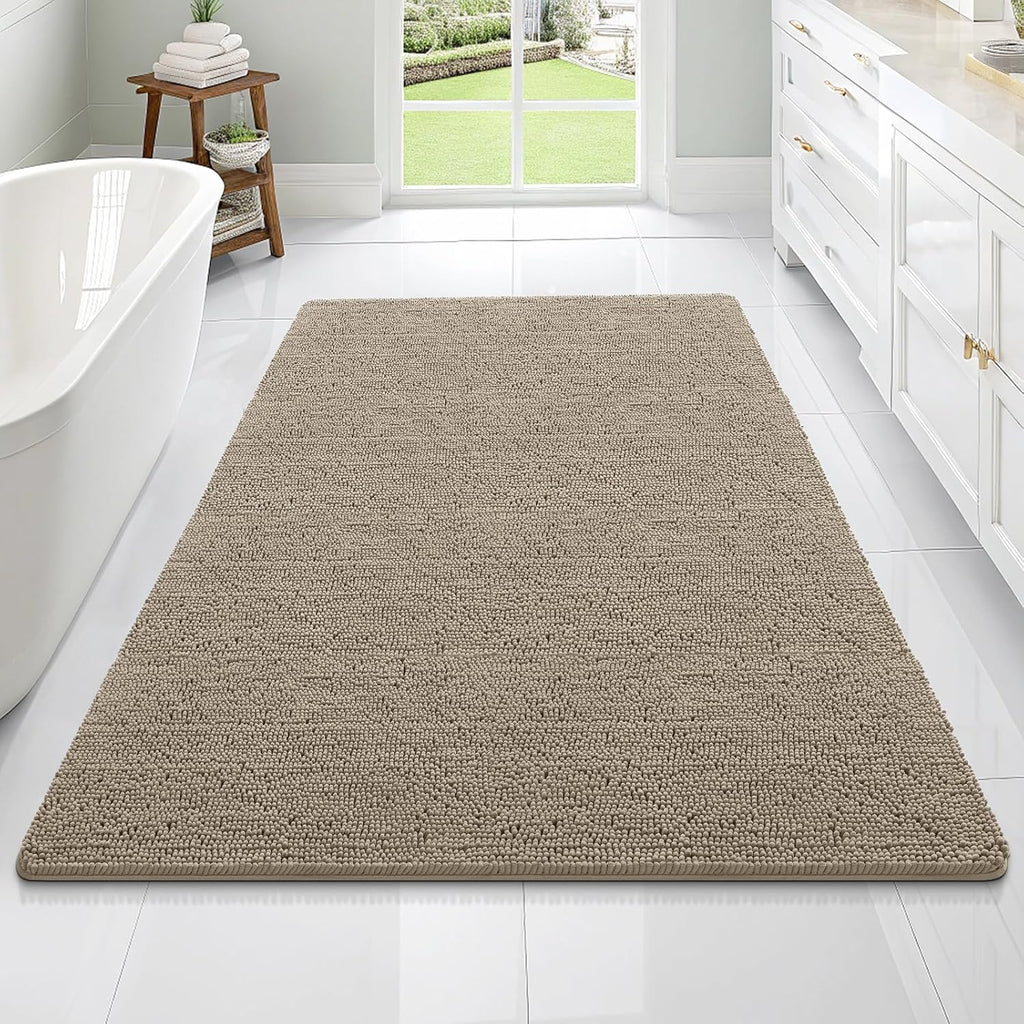 OLANLY Large Bathroom Rugs - Extra Soft Chenille Bath Mats | Quick-Dry, Machine Washable, Warm Taupe 70x46