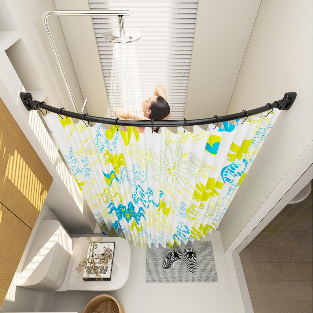 Curved Shower Curtain Rod, Rustproof, 42-72 Inches Adjustable, Premium Steel, Round Shower Curtain Rod for Bathroom, Bathtub, Stall, Need to Drill, Chrome