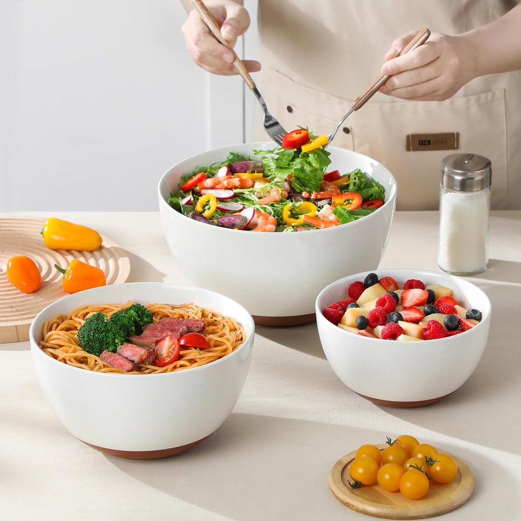 MALACASA Ceramic Mixing Bowls Set of 3 - Large Serving Bowls for Cooking & Baking | Oven & Dishwasher Safe