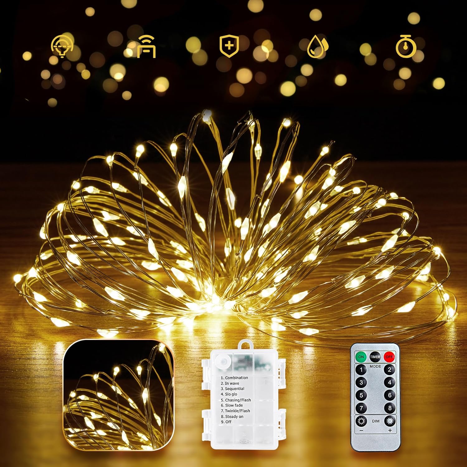 Minetom 66Ft Battery Operated Fairy Lights - 200 LED Waterproof String Lights for Indoor/Outdoor Decor