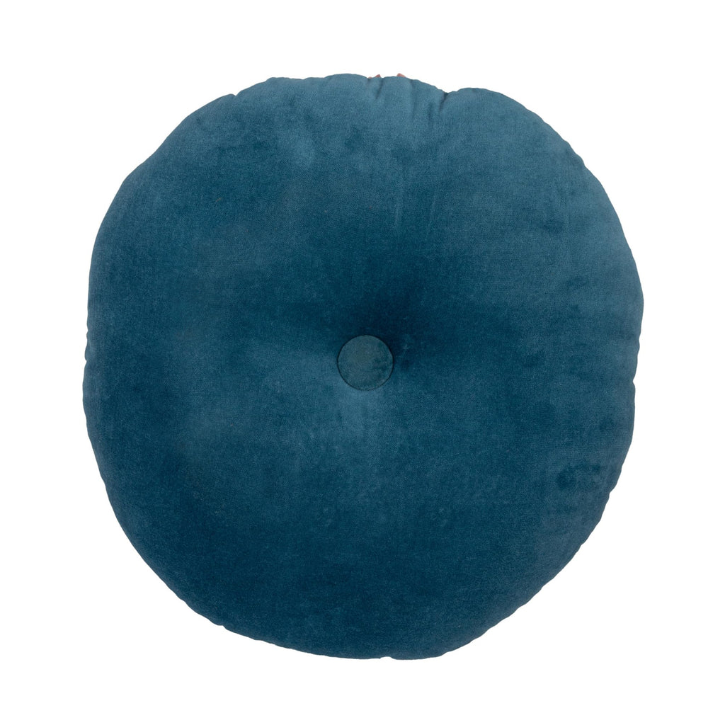 18 Inches Round Cotton Pillow with Tufted Scallop Pattern, Navy Blue and Pink