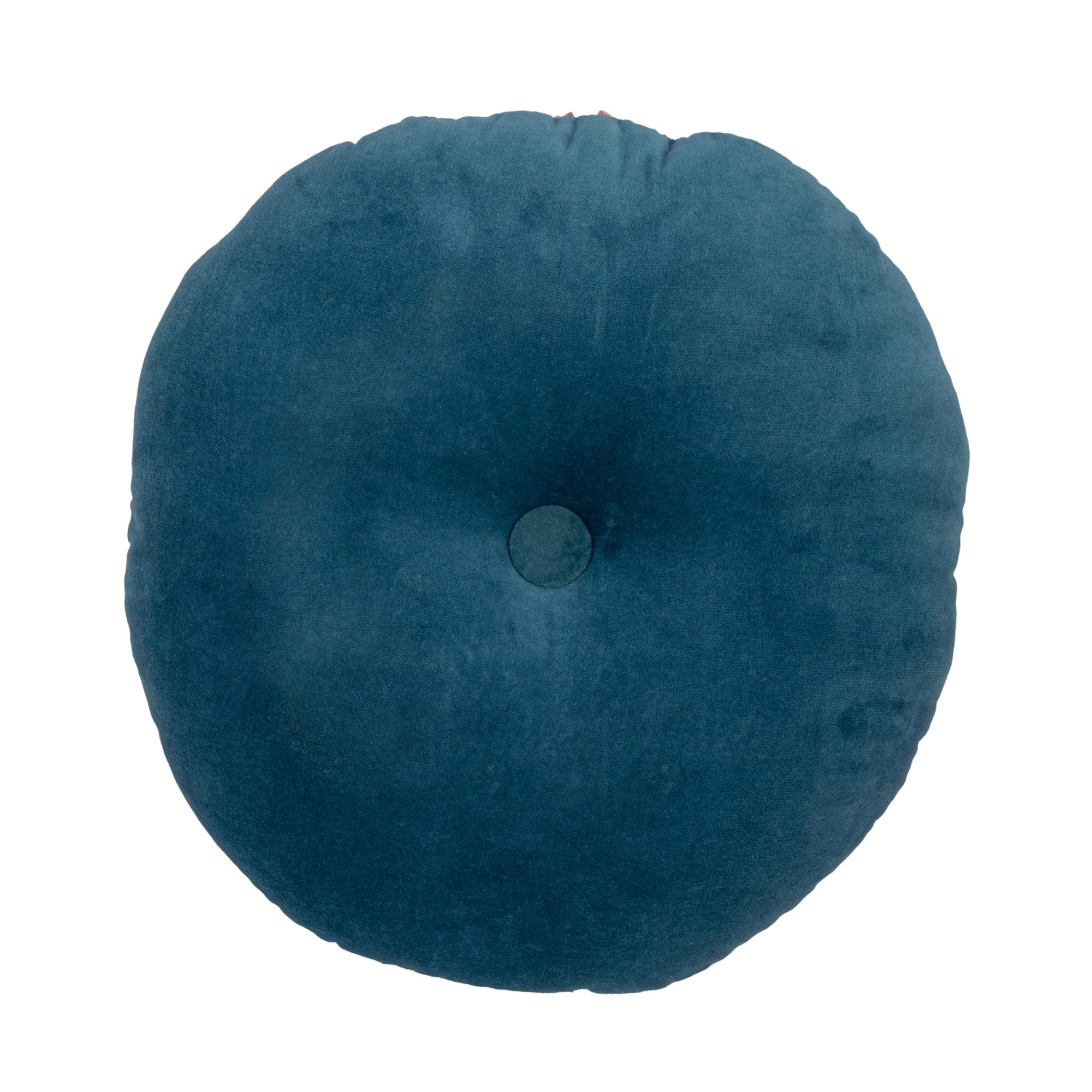 18 Inches Round Cotton Pillow with Tufted Scallop Pattern, Navy Blue and Pink