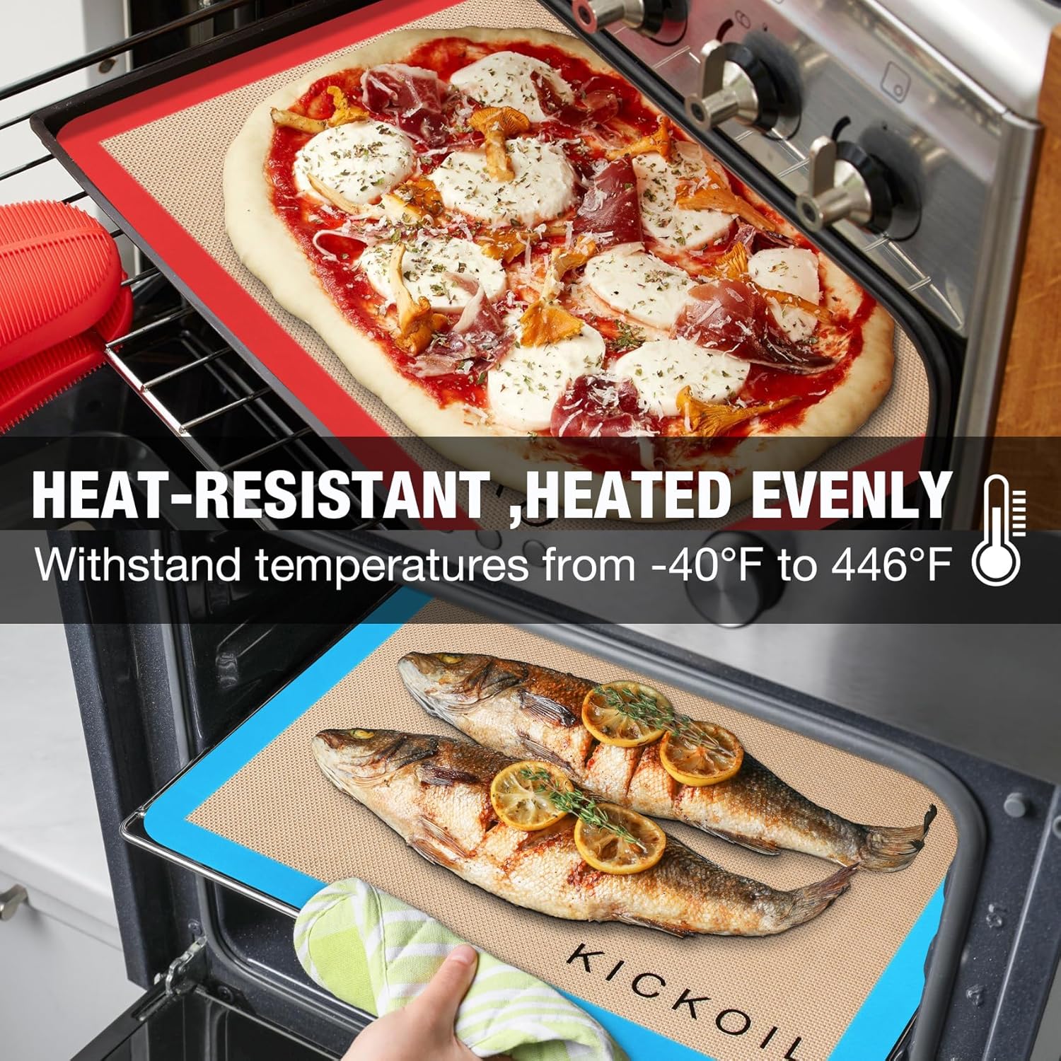 Skiennix Silicone Baking Mats - Non-Stick, Reusable Oven Liners | BPA-Free Set of 3, 11.6'' x 8.5''