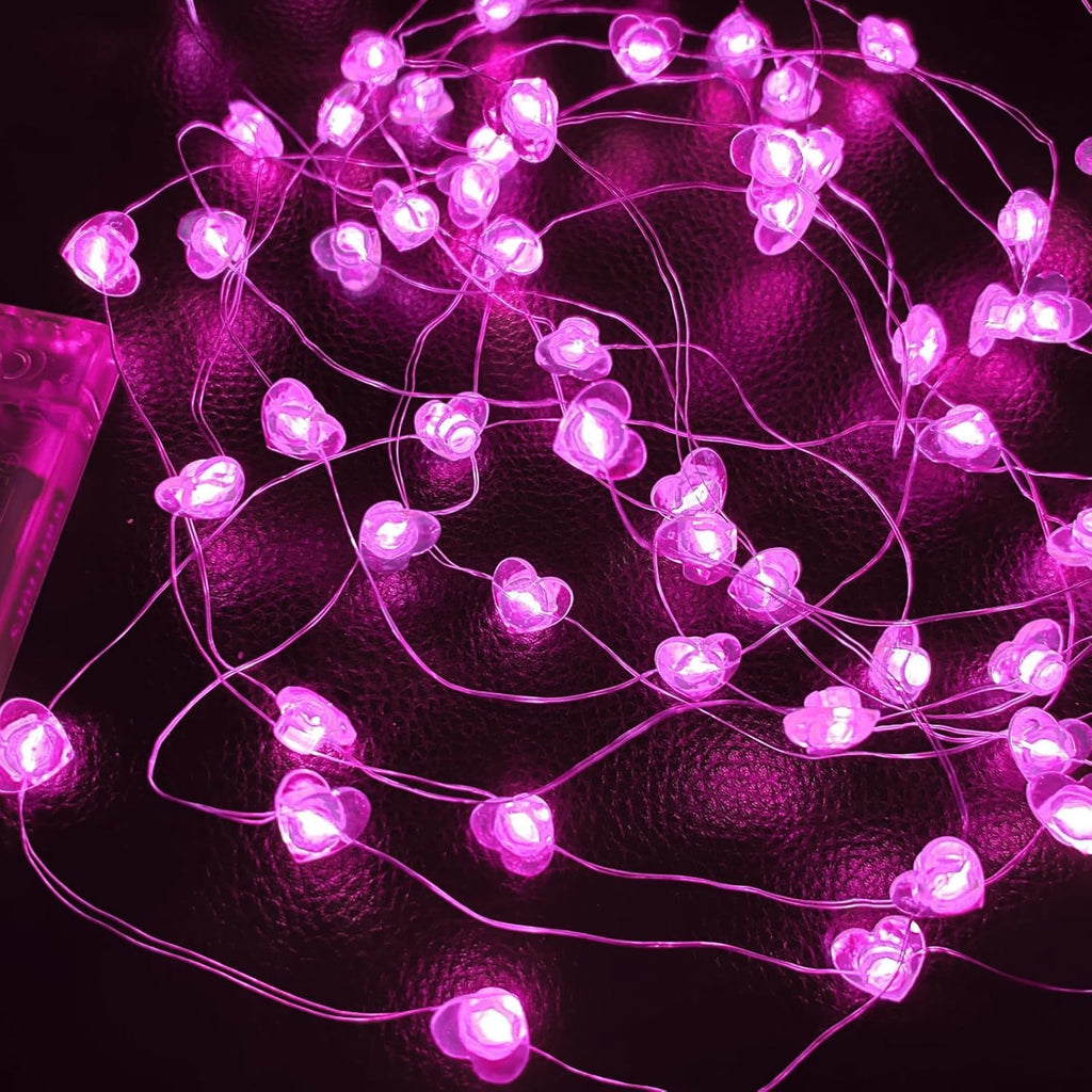 Skiennix 10FT Pink Heart Fairy Lights - Battery Operated LED String Lights with Timer | Waterproof Indoor/Outdoor Decor for Valentine's Day & Special Occasions