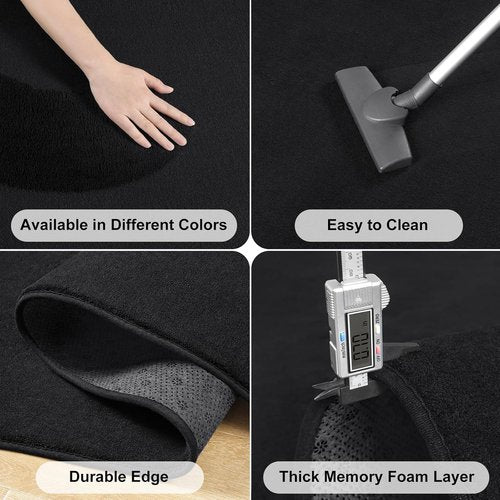 Amearea Modern Soft Hallway Runner Rug - 2x6 Feet Washable Non-Slip Memory Foam | Black Fluffy Carpet for Bedroom & Living Room Decor