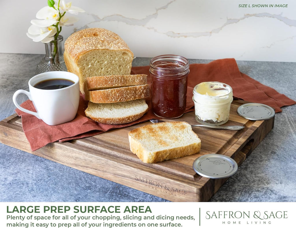 Saffron & Sage Large Wood Cutting Board - Thick 16 x 12 x 1.5 Inch Acacia with Deep Juice Groove | Reversible Chopping & Charcuterie Board