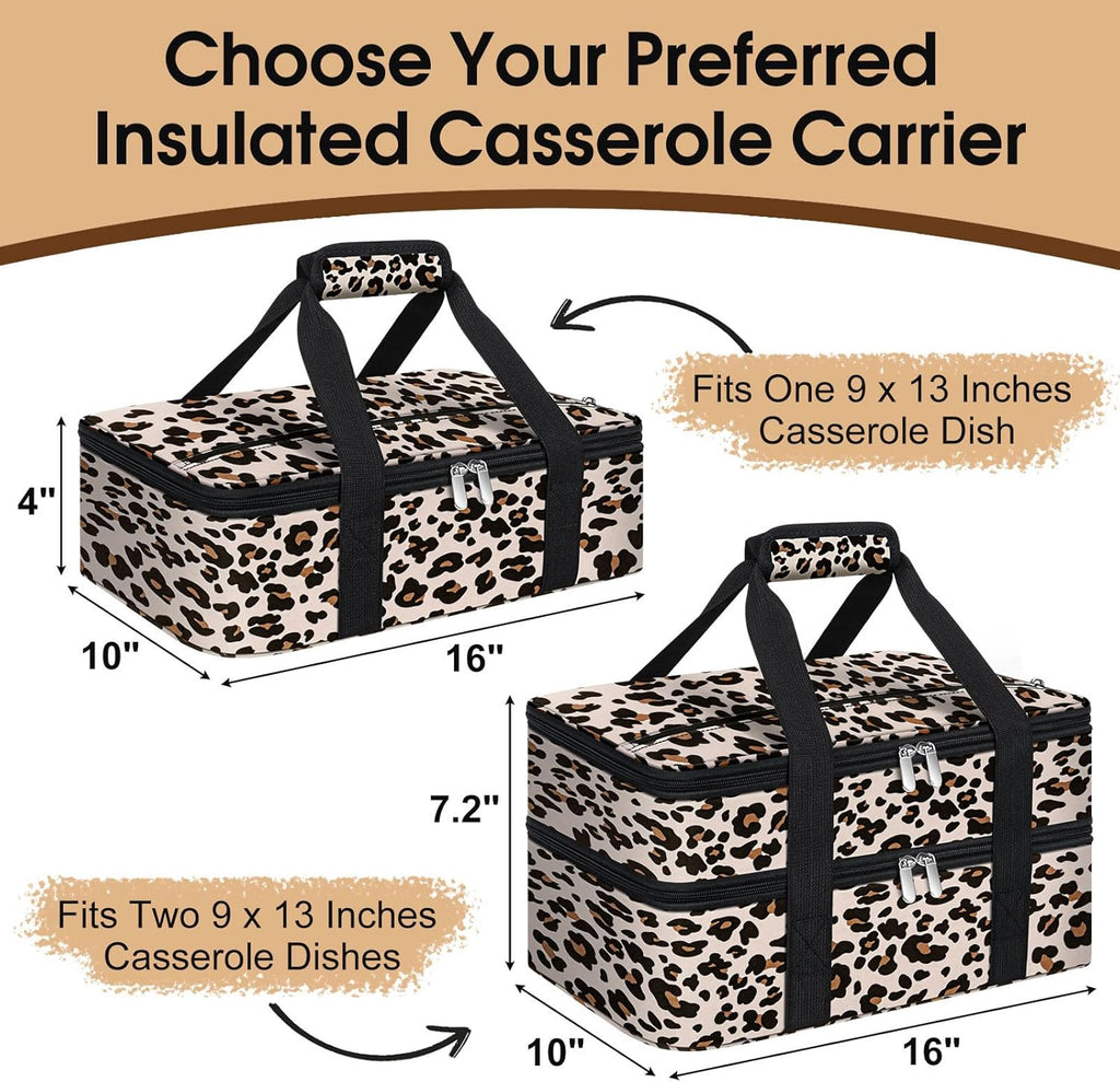 Skiennix Insulated Casserole Carrier - Portable Hot/Cold Food Tote for Potluck Parties | Fits 9" x 13" Dish - Leopard