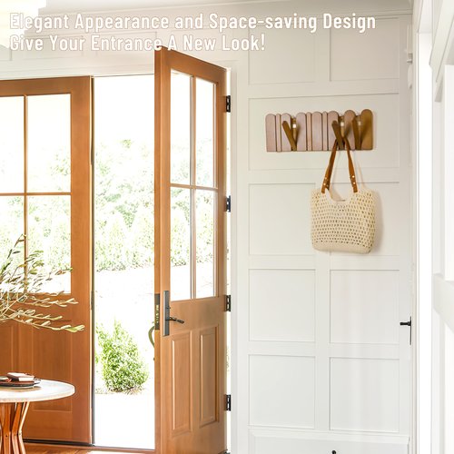 KYIAANY Wall Coat Rack for Entryway: Wooden Modern Heavy Duty 6 Hooks Retractable Wall Mounted for Small Spaces Hallway Bathroom Bedroom for Hanging Jacket Towel Backpack Bag