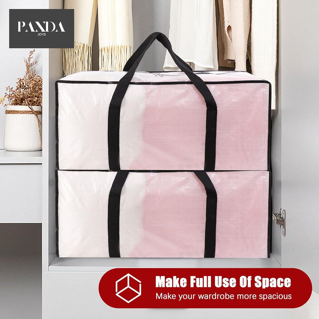 PANDA JOYS Extra Large Moving Bags - Heavy-Duty Storage Totes with Zippers & Handles | 8 Pack, Semi-Transparent