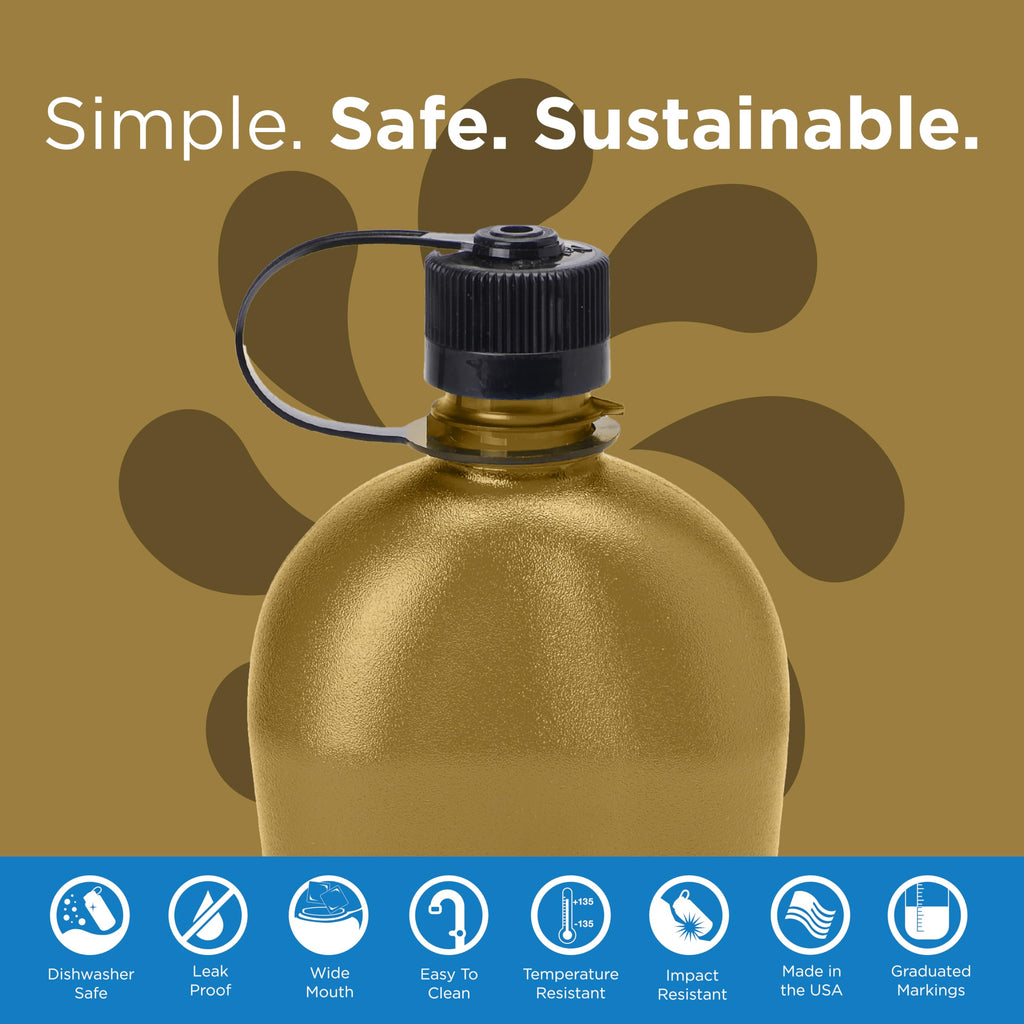 Nalgene Sustain Tritan BPA-Free Oasis Water Bottle Made with Material Derived from 50% Plastic Waste (Using ISCC Certified Mass Balance), 32 OZ, Coyote