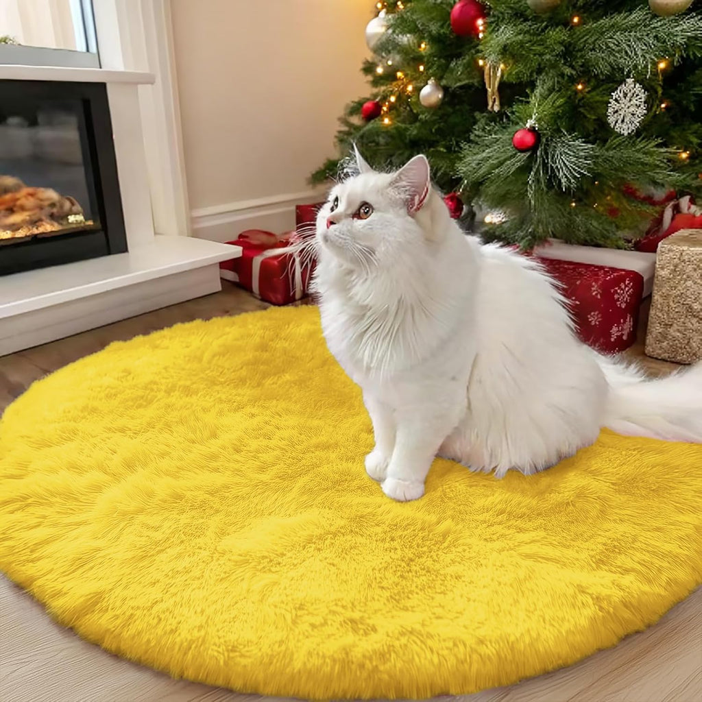 OLANLY Yellow Round Rug - Soft & Fluffy 3 ft Circle Area Rug for Bedroom, Living Room & Nursery Decor