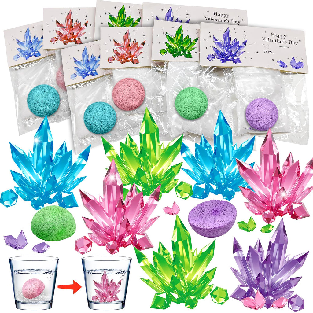 rifamee 24 Pack Valentines Day Gifts for Kids Science Kit Planting Crystal Classroom Exchange School Activities Party Favors for Boys and Girls with Card