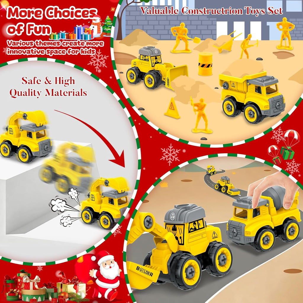 Advent Calendar 2025 | Boys' 24-Day Christmas Countdown with 6PCS Take Apart Construction Car Toys