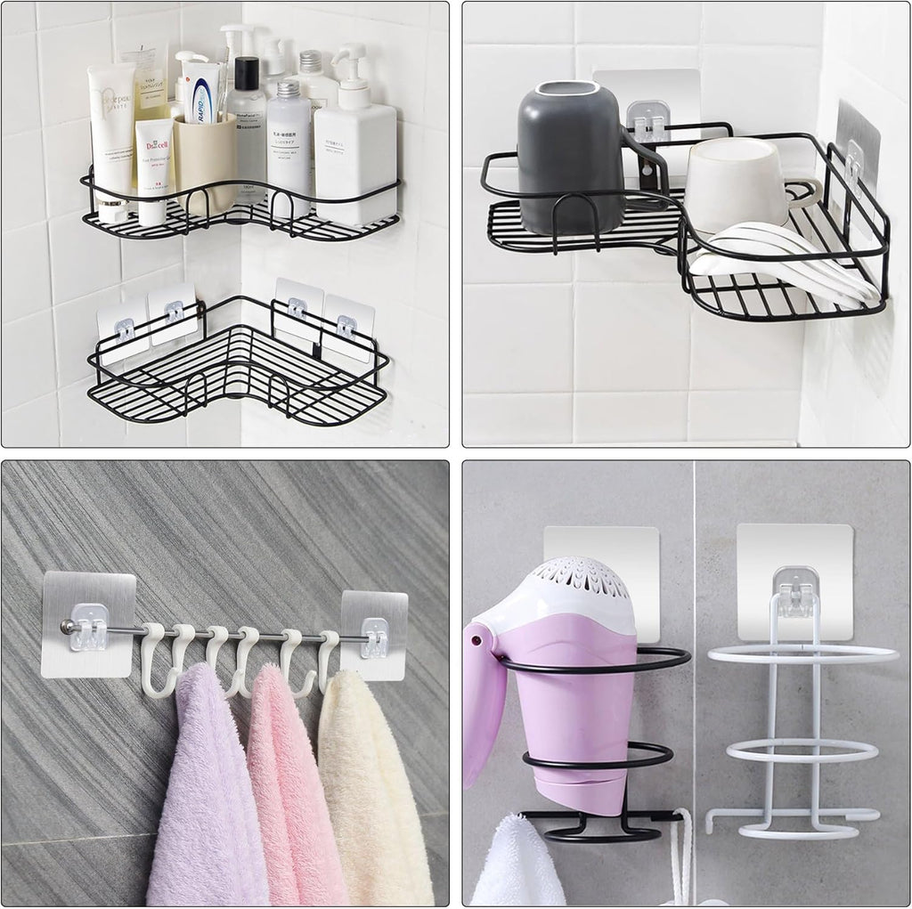 Skiennix 14PCS Shower Caddy Adhesive Replacement - Heavy-Duty No-Drill Organizer Strips for Bathroom