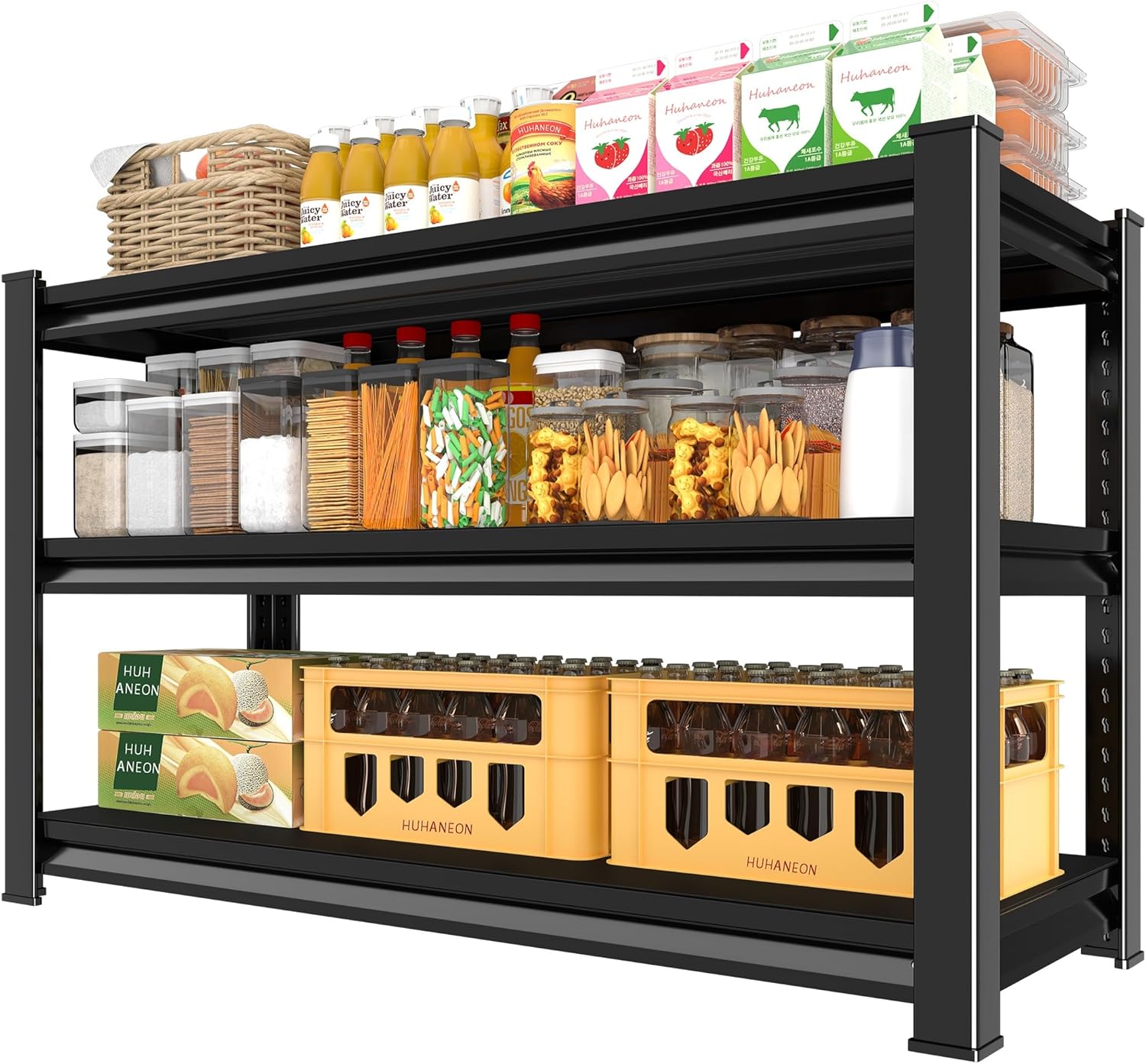 Metal Garage Shelving - Heavy Duty 3-Tier Utility Rack | 1,560 Lbs Capacity, Adjustable, Black 48'' W