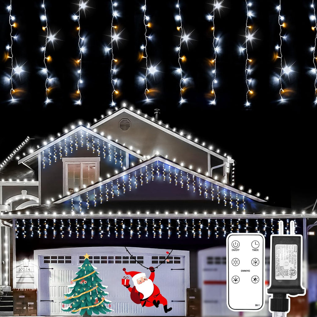 Suddus Christmas Icicle Lights - 240 LED Waterproof Hanging String Lights | 23.6ft for Outdoor Decor