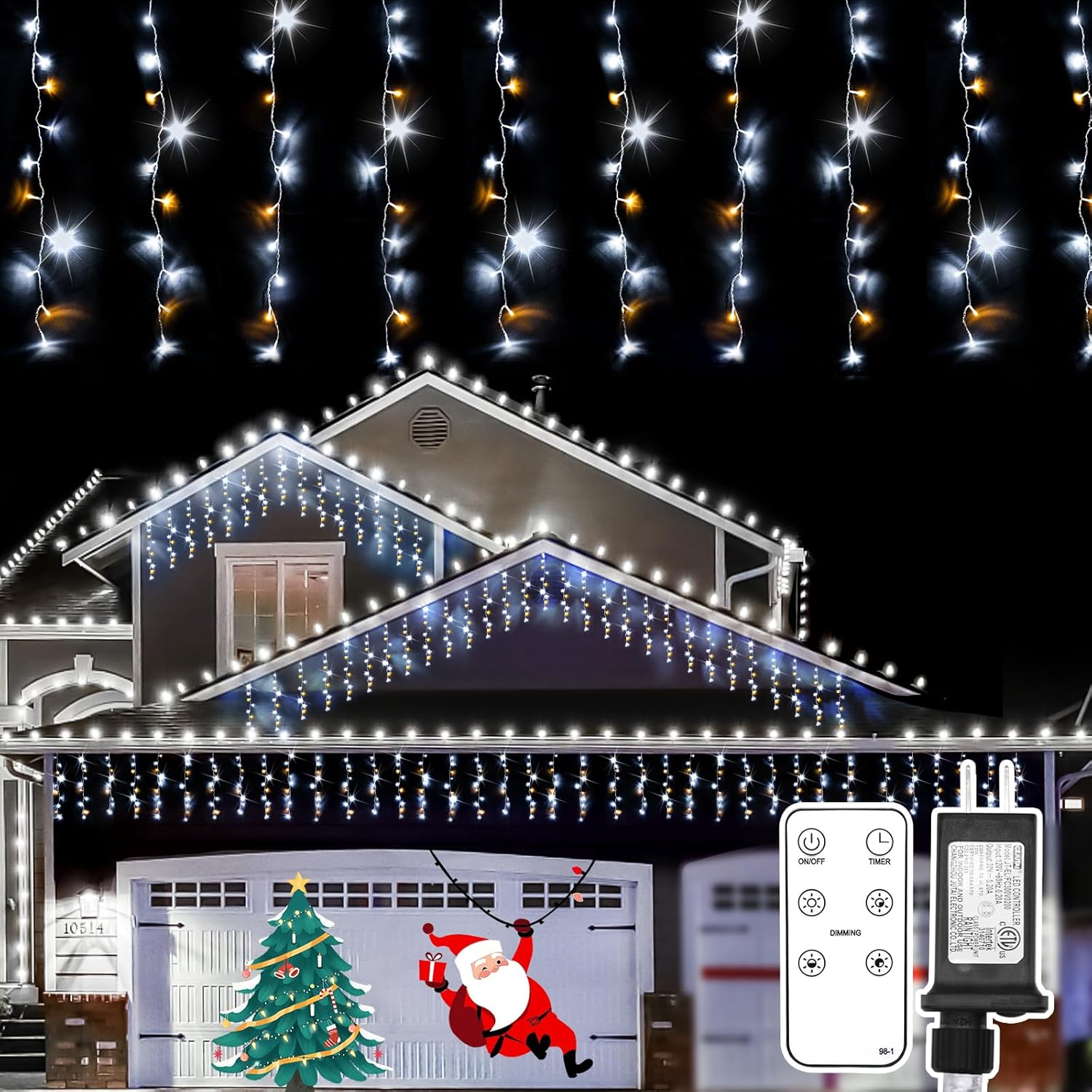 Suddus Christmas Icicle Lights - 240 LED Waterproof Hanging String Lights | 23.6ft for Outdoor Decor
