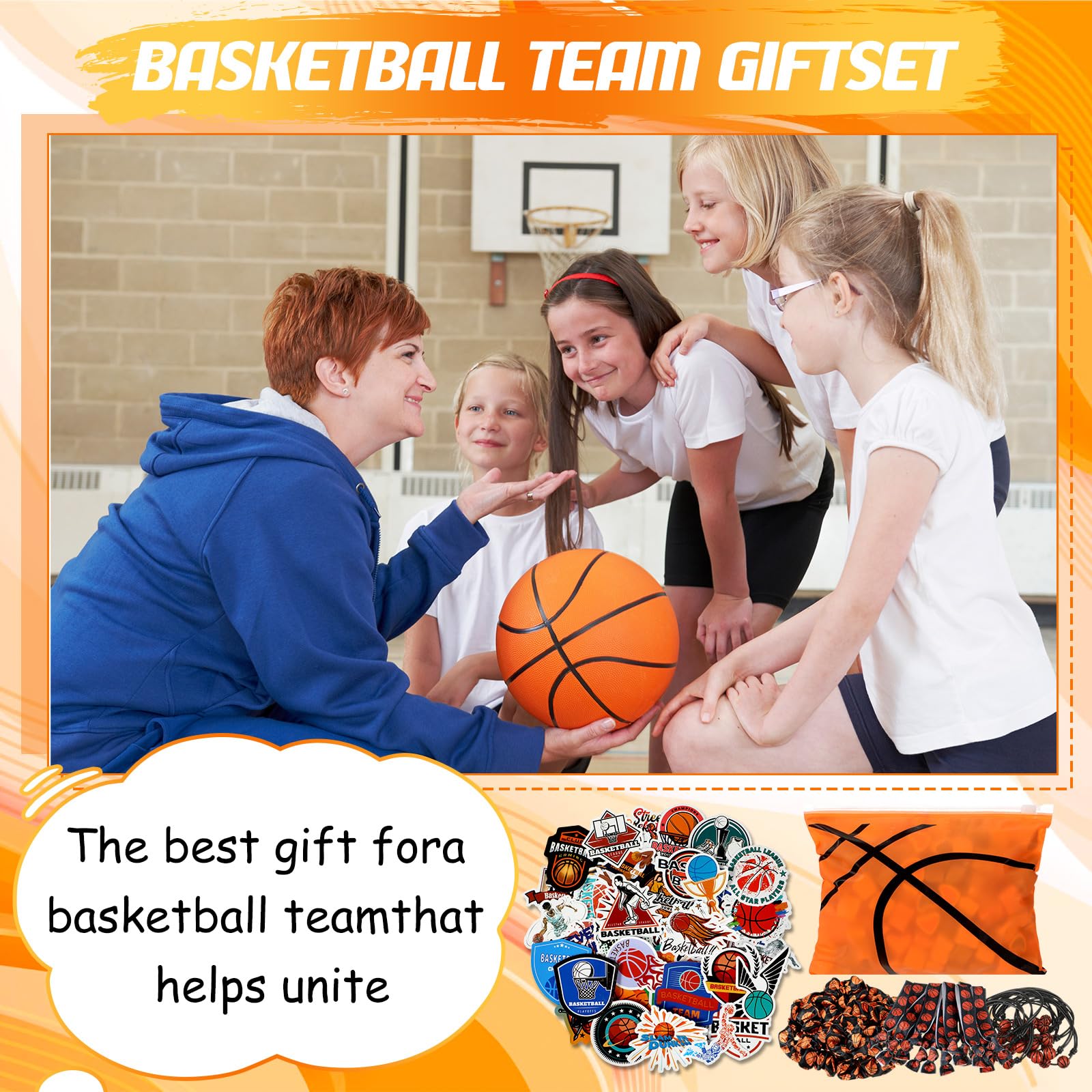 Suncalla 98 Pcs Basketball Party Favors Include Basketball Goodie Makeup Bags Bracelet Hair Bands Hair Ties Sticker for Sports Team Gifts Birthday Decoration Party Supplies
