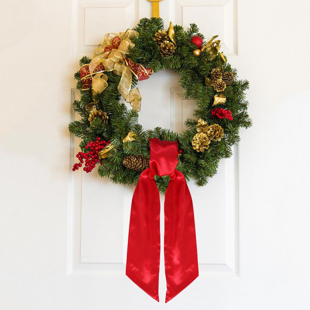 TONIFUL Wreath Sash - 4.5" x 56" Red Satin Ribbon for Embroidery Garland | Indoor/Outdoor Christmas Decor