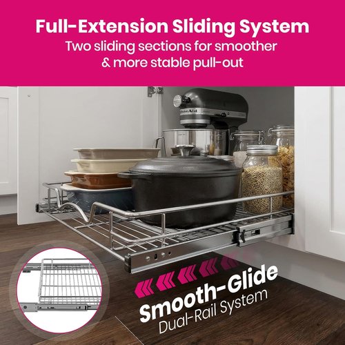 HOLDN’ STORAGE Pull Out Cabinet Organizer - Heavy Duty Caddy with Lifetime Warranty | 30”W x 21”D, Chrome Finish