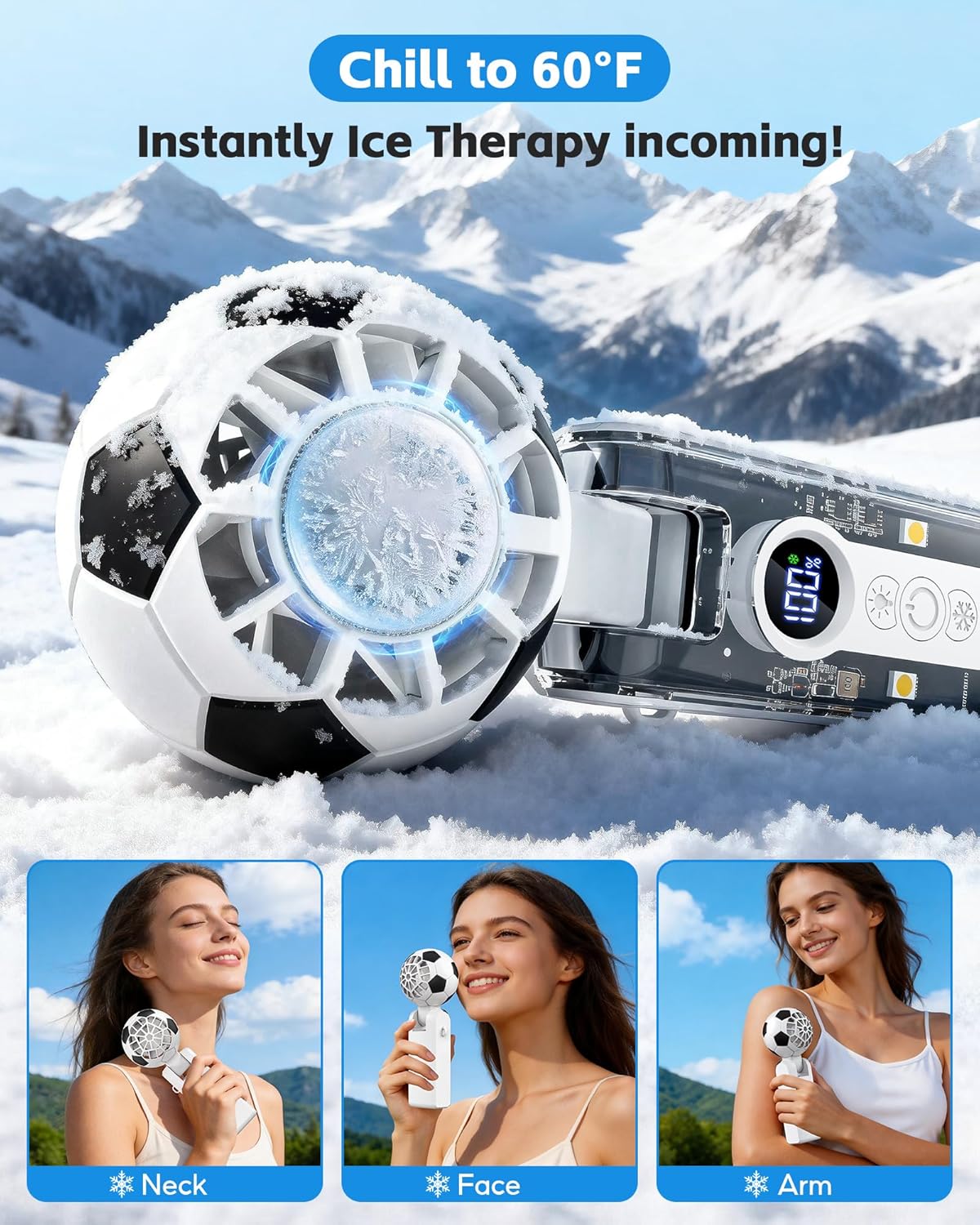 Skiennix Portable Handheld Turbo Fan - Rechargeable 5-Speed Cooling Fan | 180° Foldable, 12-Hour Battery Life for Travel & Outdoor Use